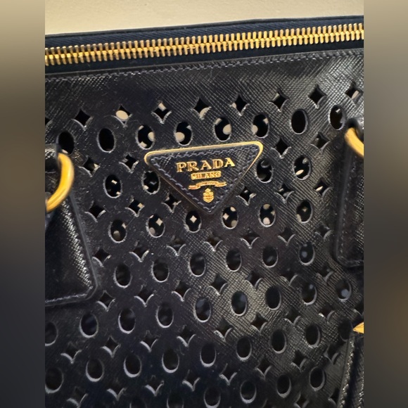 Prada Saffiano Vernice Perforated Bowling Bag with Wallet - Picture 8 of 12